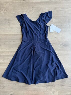 NWT Un Deux Trois Big Girls Flutter Sleeve A-Line Dress - Navy - size 12